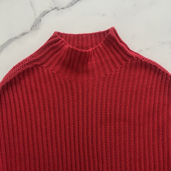 GAP Shaker Stitch Turtleneck Sweater Red Fisherman Chunky Knit medium tennis - Picture 6 of 12